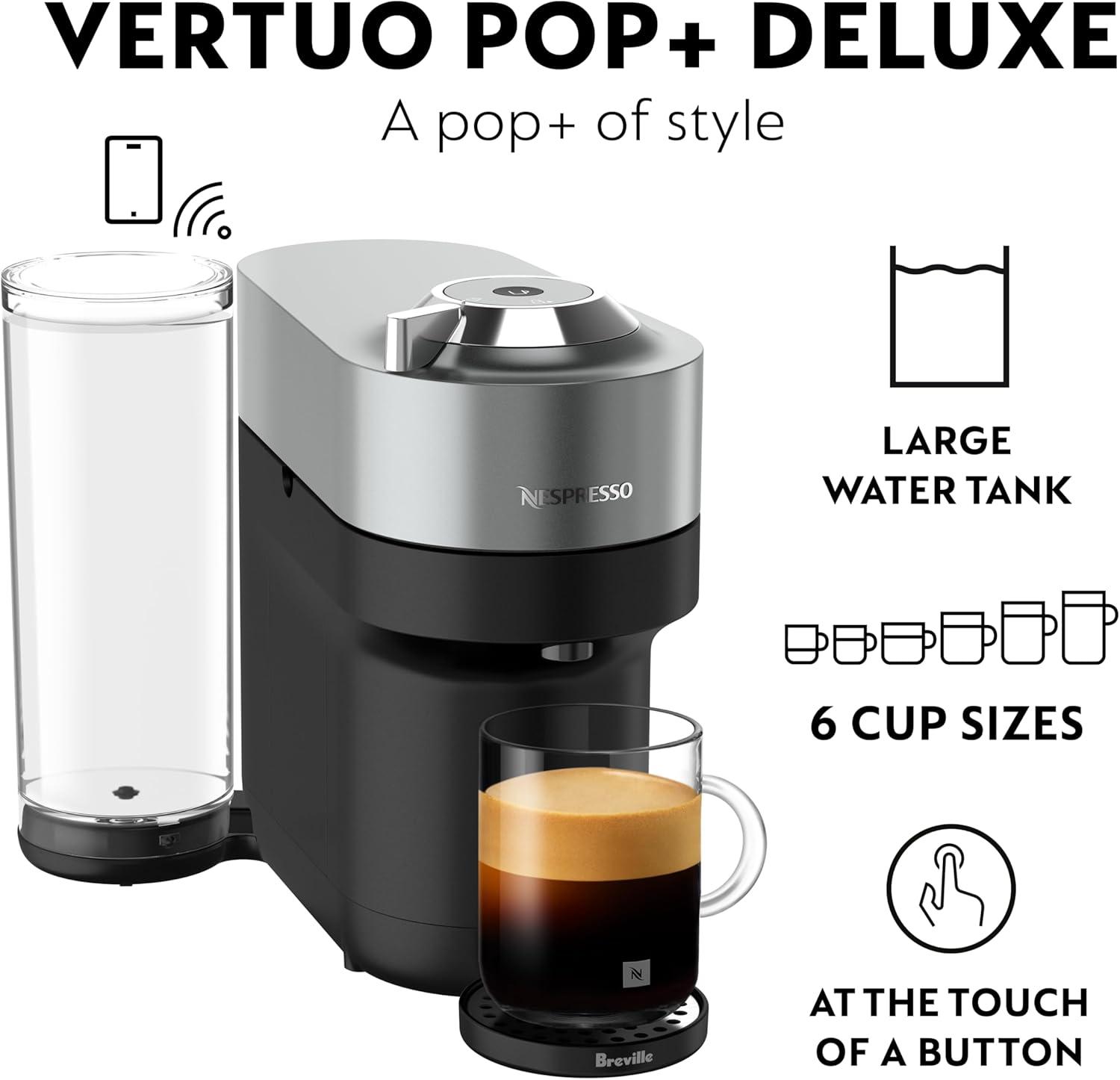 imageNespresso Festive Vertuo Pop Deluxe Coffee and Espresso Maker by Breville with Milk Frother Matte Black GoldTitan