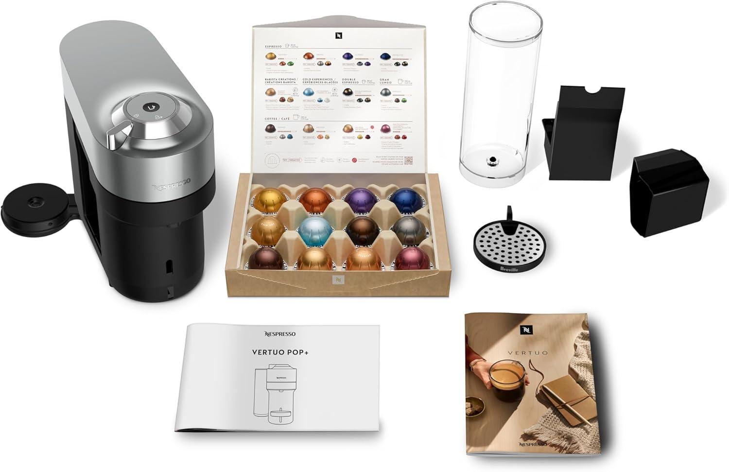 imageNespresso Festive Vertuo Pop Deluxe Coffee and Espresso Maker by Breville with Milk Frother Matte Black GoldTitan