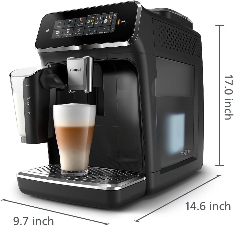 imagePhilips 3300 Series Fully Automatic Espresso Machine with integrated milk frother and grinder 5 Hot amp Iced Coffee PreSets 40 Quieter SilentBrew 15Bar Pressure Glossy Black EP332690Glossy Black Ep 3341 50
