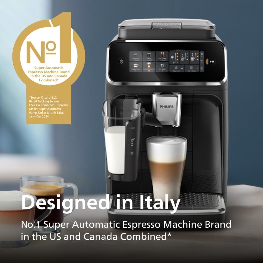 imagePhilips 3300 Series Fully Automatic Espresso Machine with integrated milk frother and grinder 5 Hot amp Iced Coffee PreSets 40 Quieter SilentBrew 15Bar Pressure Glossy Black EP332690Glossy Black Ep 3341 50