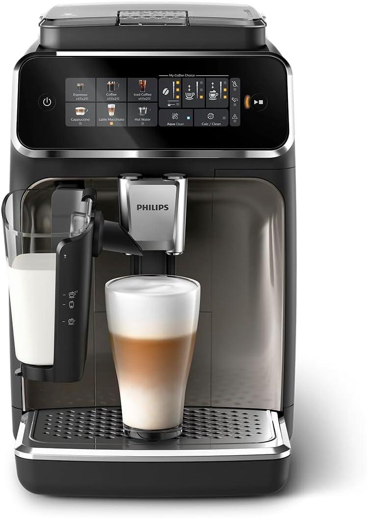 imagePhilips 3300 Series Fully Automatic Espresso Machine with integrated milk frother and grinder 5 Hot amp Iced Coffee PreSets 40 Quieter SilentBrew 15Bar Pressure Glossy Black EP332690Glossy Black Ep 3347 90
