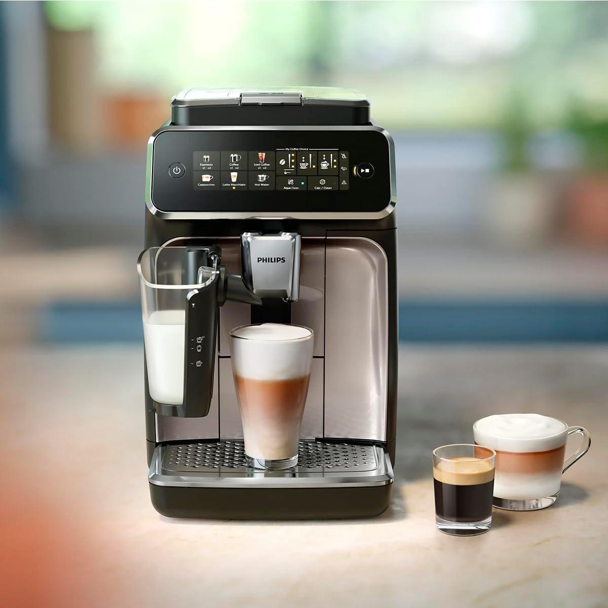 imagePhilips 3300 Series Fully Automatic Espresso Machine with integrated milk frother and grinder 5 Hot amp Iced Coffee PreSets 40 Quieter SilentBrew 15Bar Pressure Glossy Black EP332690Glossy Black Ep 3347 90