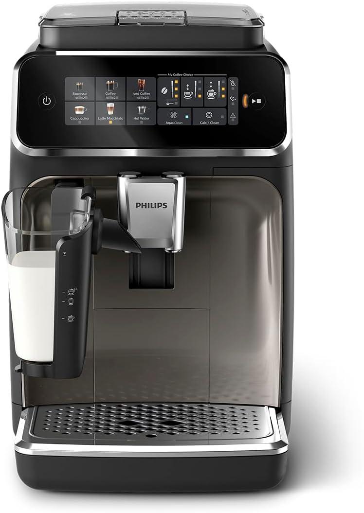 imagePhilips 3300 Series Fully Automatic Espresso Machine with integrated milk frother and grinder 5 Hot amp Iced Coffee PreSets 40 Quieter SilentBrew 15Bar Pressure Glossy Black EP332690Glossy Black Ep 3347 90