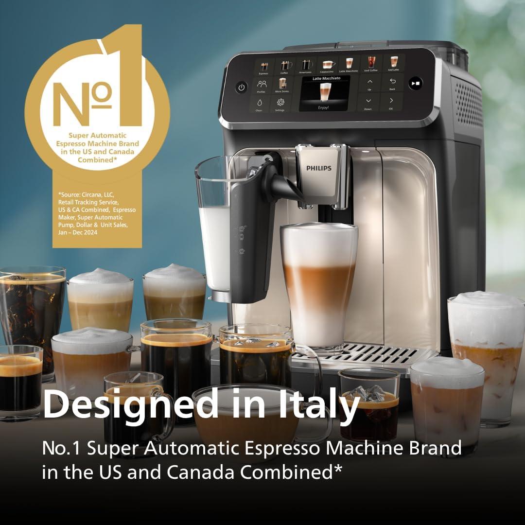 imagePhilips 5500 Series Fully Automatic Espresso Machine LatteGo Milk System Integrated Grinder 20 Hot amp Iced Coffee PreSets Quick Start SilentBrew 15Bar Pressure Black Chrome EP554494Black chromed