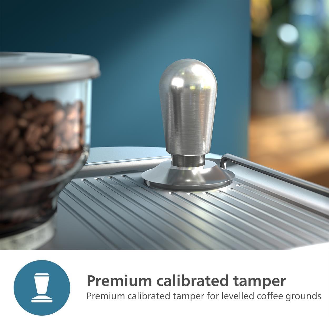 imagePhilips Barista Brew Semi Automatic Espresso Machine Single amp Double EspressoAmericano 250g Bean ContainerGrinderMilk Jug with temperature indicatorCalibrated TampingMetal Silver PSA321801Metal Silver