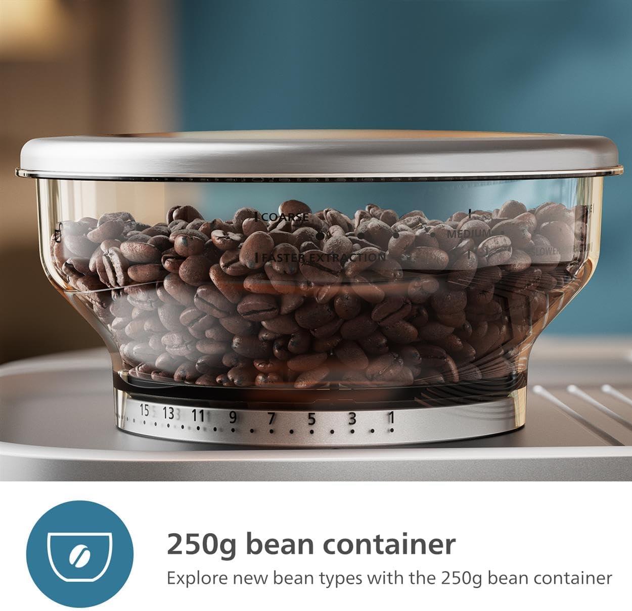 imagePhilips Barista Brew Semi Automatic Espresso Machine Single amp Double EspressoAmericano 250g Bean ContainerGrinderMilk Jug with temperature indicatorCalibrated TampingMetal Silver PSA321801Metal Silver