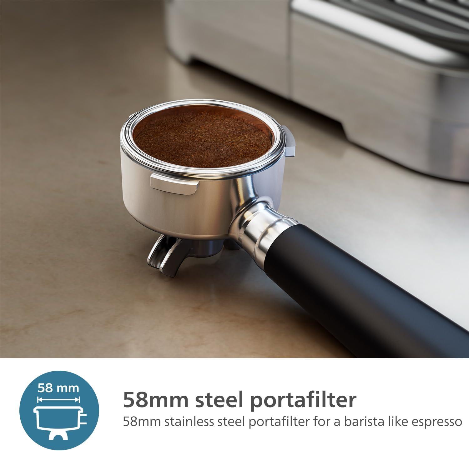 imagePhilips Barista Brew Semi Automatic Espresso Machine Single amp Double EspressoAmericano 250g Bean ContainerGrinderMilk Jug with temperature indicatorCalibrated TampingMetal Silver PSA321801Metal Cappuccino