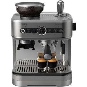 Philips Barista Brew Semi Automatic Espresso Machine – Single & Double Espresso,Americano, 250g Bean Container+Grinder+Milk Jug with temperature indicator,Calibrated Tamping,Metal Silver (PSA3218/01)(Metal Silver)