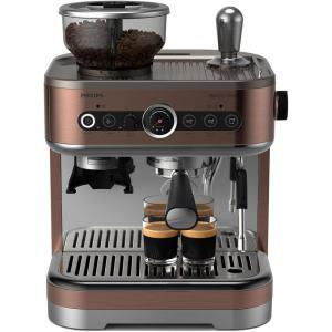 Philips Barista Brew Semi Automatic Espresso Machine – Single & Double Espresso,Americano, 250g Bean Container+Grinder+Milk Jug with temperature indicator,Calibrated Tamping,Metal Silver (PSA3218/01)(Metal Cappuccino)
