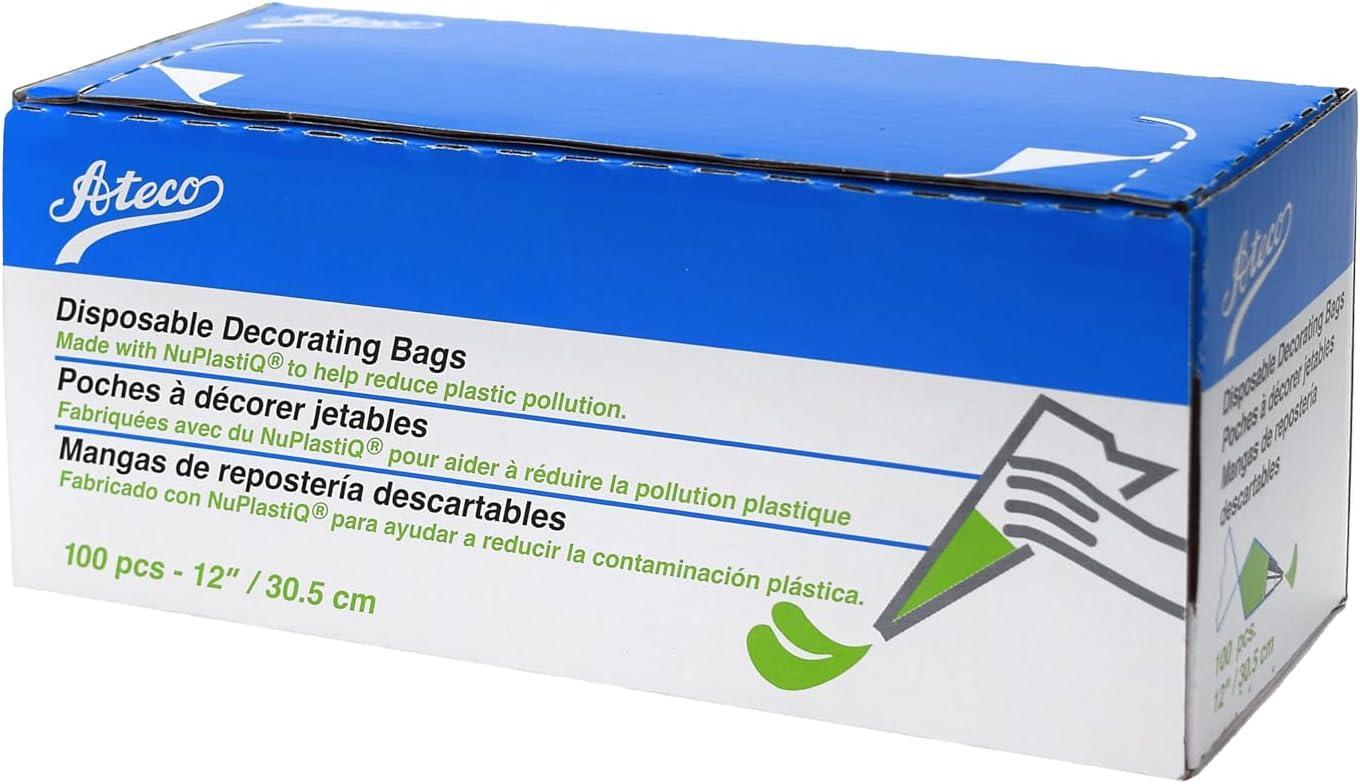 imageAteco 4412 Plastic Disposable Piping and Cake Decorating Bags with NuPlastiQ Pack of 100 ClearWhite