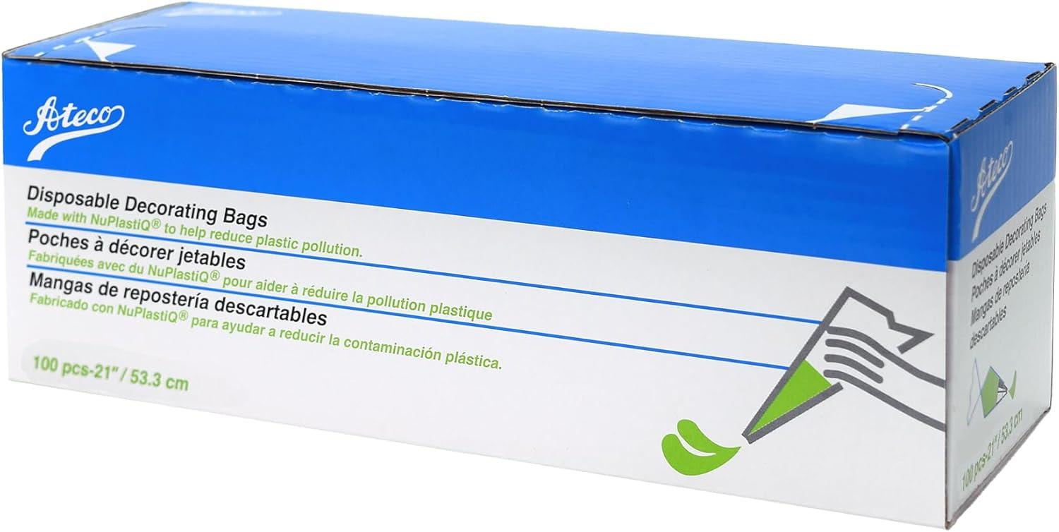 imageAteco 4412 Plastic Disposable Piping and Cake Decorating Bags with NuPlastiQ Pack of 100 ClearWhite