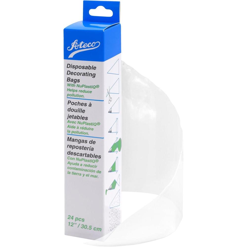 imageAteco 4412 Plastic Disposable Piping and Cake Decorating Bags with NuPlastiQ Pack of 100 ClearWhite