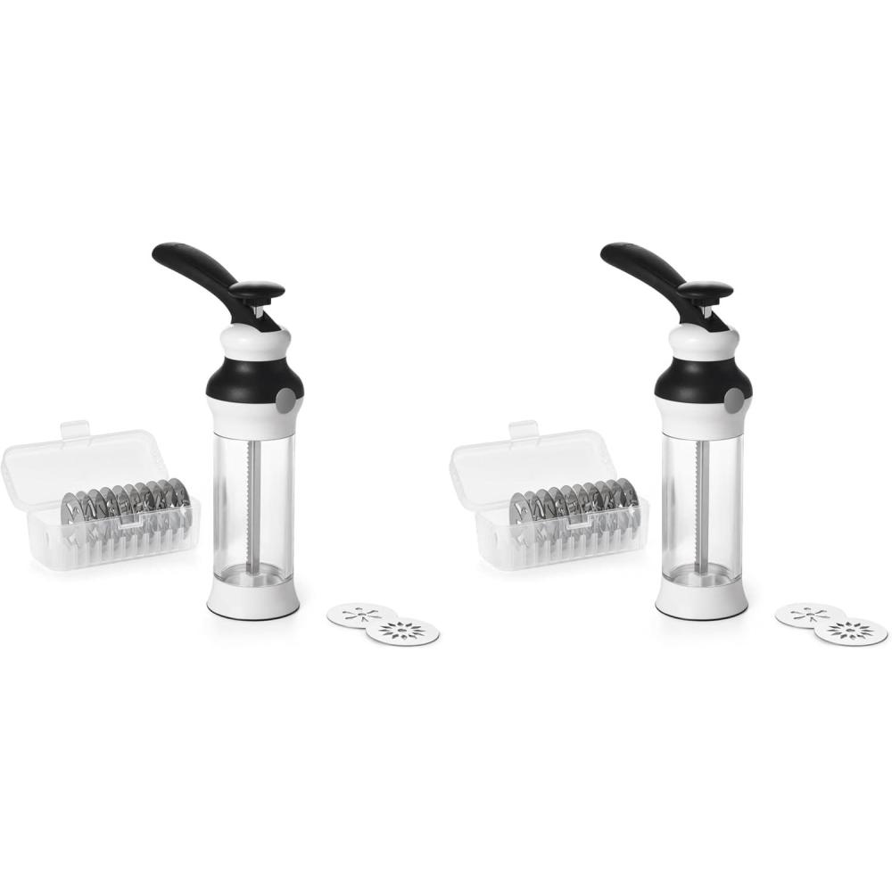 imageOXO Good Grips 14Piece Cookie Press Set Cookie Press with 12 Stainless Steel Disks and Storage Case Holiday Baking and Everyday Treats Essential Baking Supplies100 Pack of 2