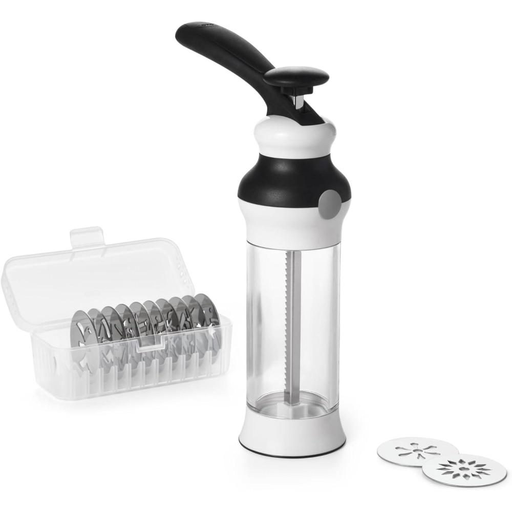 imageOXO Good Grips 14Piece Cookie Press Set Cookie Press with 12 Stainless Steel Disks and Storage Case Holiday Baking and Everyday Treats Essential Baking Supplies100