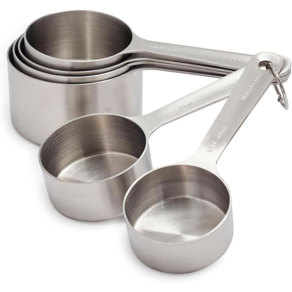 imageSur La Table Stainless Steel Measuring Cups Set 6 Nesting Cups with EasyOpen Ring SpaceSaving Design to 1 Cup Precision for Baking amp Cooking