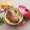Sur La Table 5-Qt Enameled Cast Iron Dutch Oven – With Lid for Braising, Baking & Deep Frying, Induction Compatible, Oven to 500°F, Moisture-Retaining Design for Flavorful Results, Red