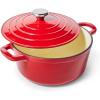 Sur La Table 4-Qt Enameled Cast Iron Dutch Oven – Oven & Broiler to 500°F, Induction Compatible, with Lid for Braising, Baking & Deep Frying, Nonstick Interior, White(Red)