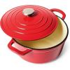 Sur La Table 5-Qt Enameled Cast Iron Dutch Oven – With Lid for Braising, Baking & Deep Frying, Induction Compatible, Oven to 500°F, Moisture-Retaining Design for Flavorful Results, Red