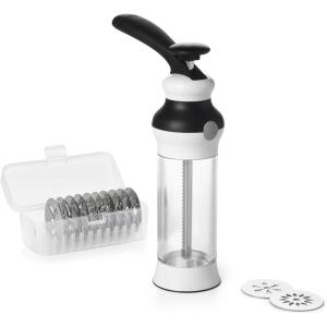 OXO Good Grips 14-Piece Cookie Press Set, Cookie Press with 12 Stainless Steel Disks and Storage Case, Holiday Baking and Everyday Treats, Essential Baking Supplies(100)