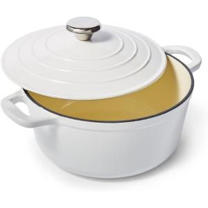 Sur La Table 4-Qt Enameled Cast Iron Dutch Oven – Oven & Broiler to 500°F, Induction Compatible, with Lid for Braising, Baking & Deep Frying, Nonstick Interior, White(White)