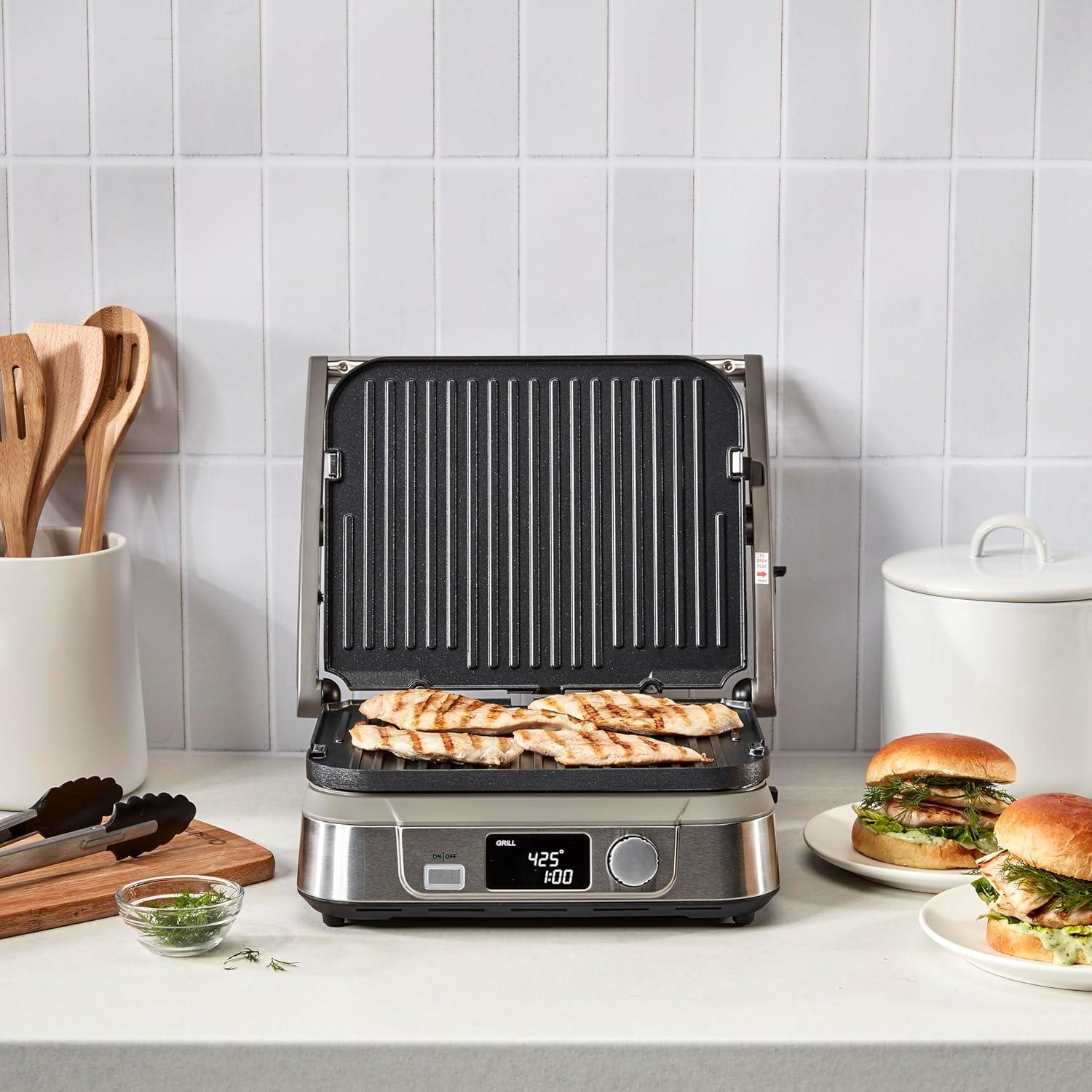 imageCuisinart Electric Griddler FIVE Countertop Grill Enjoy 5in1 Functions Including Panini Press LCD Display Wide Temperature Range and Sear Function Nonstick Plates GR5NAS Stainless SteelDigital