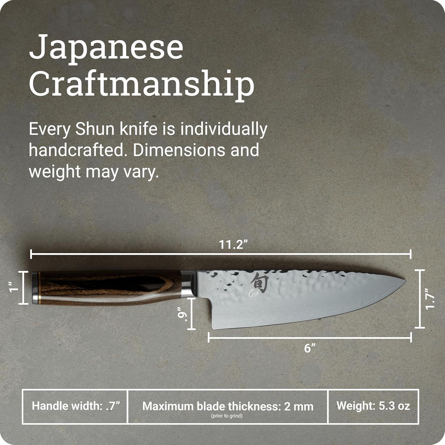 imageShun Premier Blonde 8 Chefs Knife Handcrafted Japanese Kitchen Knife for Professional and Home Chefs VGMAX Core with Damascus Stainless Steel Cladding Pakkawood HandleBrown