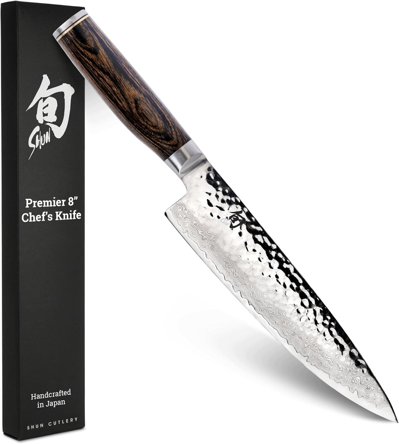 imageShun Premier Blonde 8 Chefs Knife Handcrafted Japanese Kitchen Knife for Professional and Home Chefs VGMAX Core with Damascus Stainless Steel Cladding Pakkawood HandleBrown