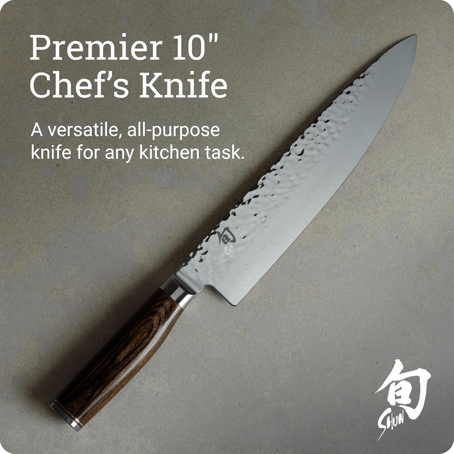 imageShun Premier Blonde 8 Chefs Knife Handcrafted Japanese Kitchen Knife for Professional and Home Chefs VGMAX Core with Damascus Stainless Steel Cladding Pakkawood HandleBrown