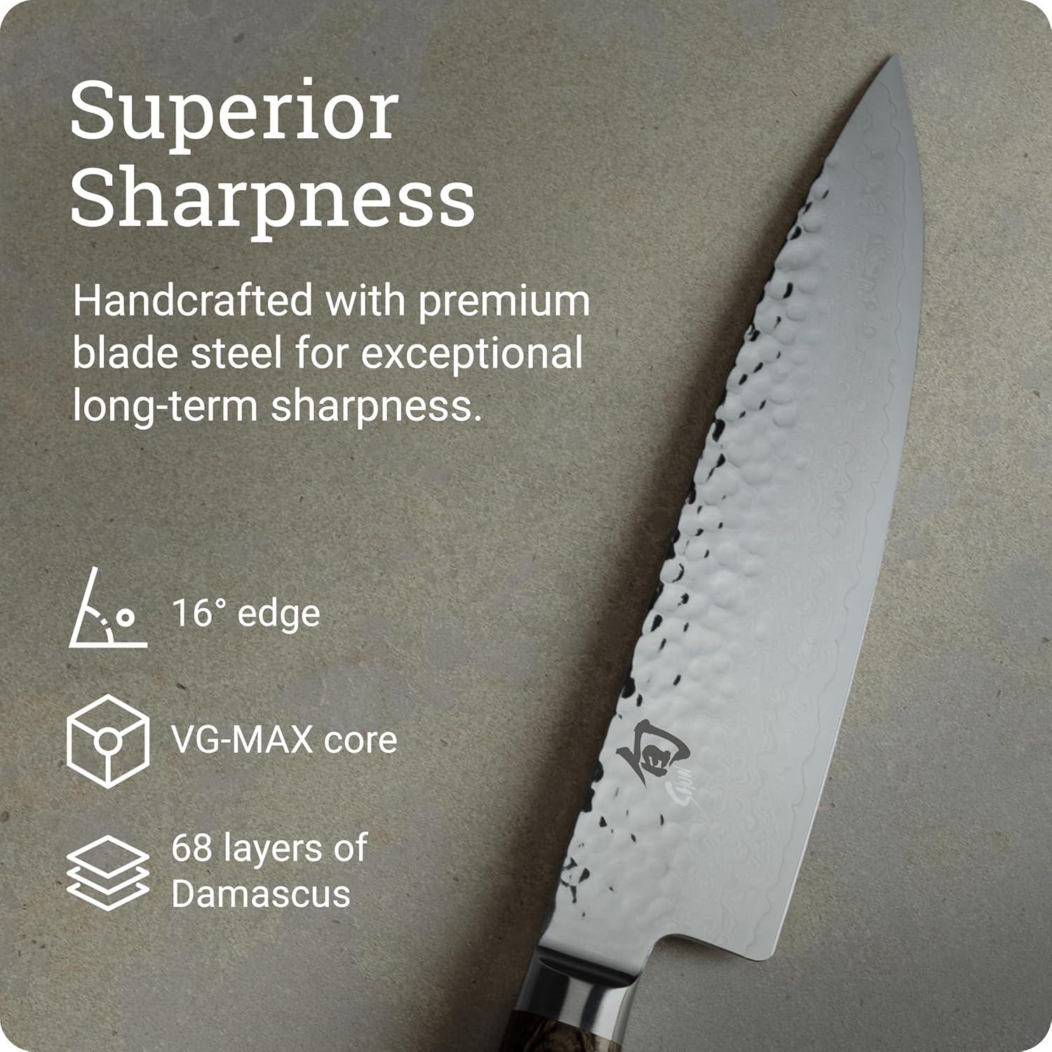 imageShun Premier Blonde 8 Chefs Knife Handcrafted Japanese Kitchen Knife for Professional and Home Chefs VGMAX Core with Damascus Stainless Steel Cladding Pakkawood HandleBrown