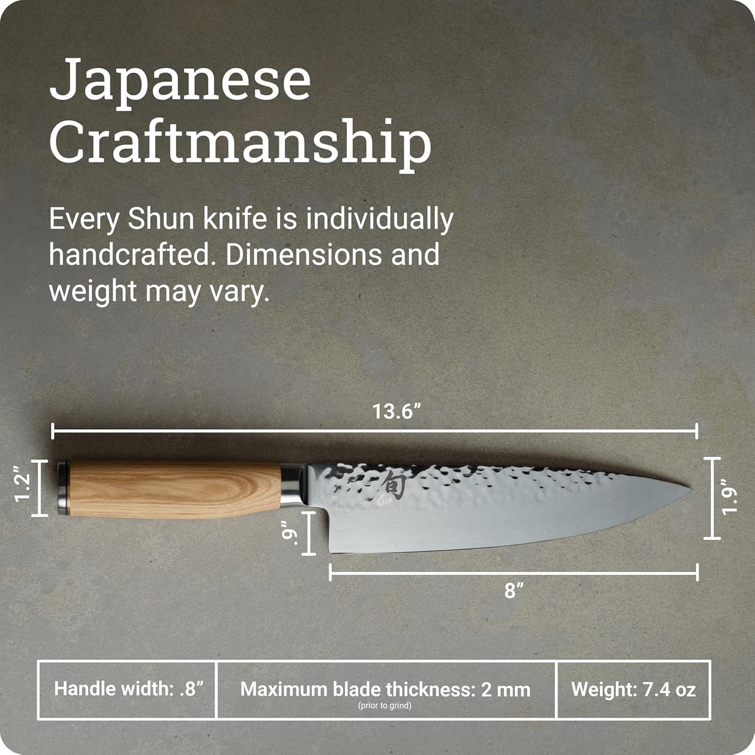 imageShun Premier Blonde 8 Chefs Knife Handcrafted Japanese Kitchen Knife for Professional and Home Chefs VGMAX Core with Damascus Stainless Steel Cladding Pakkawood HandleBlonde