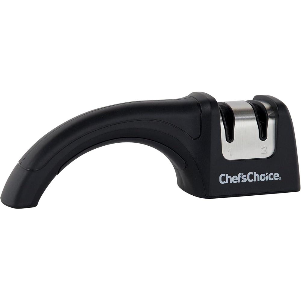 imageChefs Choice 4640100ChefsChoice 464 Pronto Diamond Hone Manual Knife Sharpener For Serrated and Straight Knives Diamond Abrasives Easy and Secure Grip Compact Design Made in USA 2Stage Black