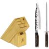 Shun Premier Blonde 5 Piece Starter Block Set, Includes 8″ Chef, 4″ Paring, 6.5″ Utility Knives, Honing Steel & Bamboo Knife Block, Handcrafted Japanese Knife Set, Pakkawood Handles(Brown)