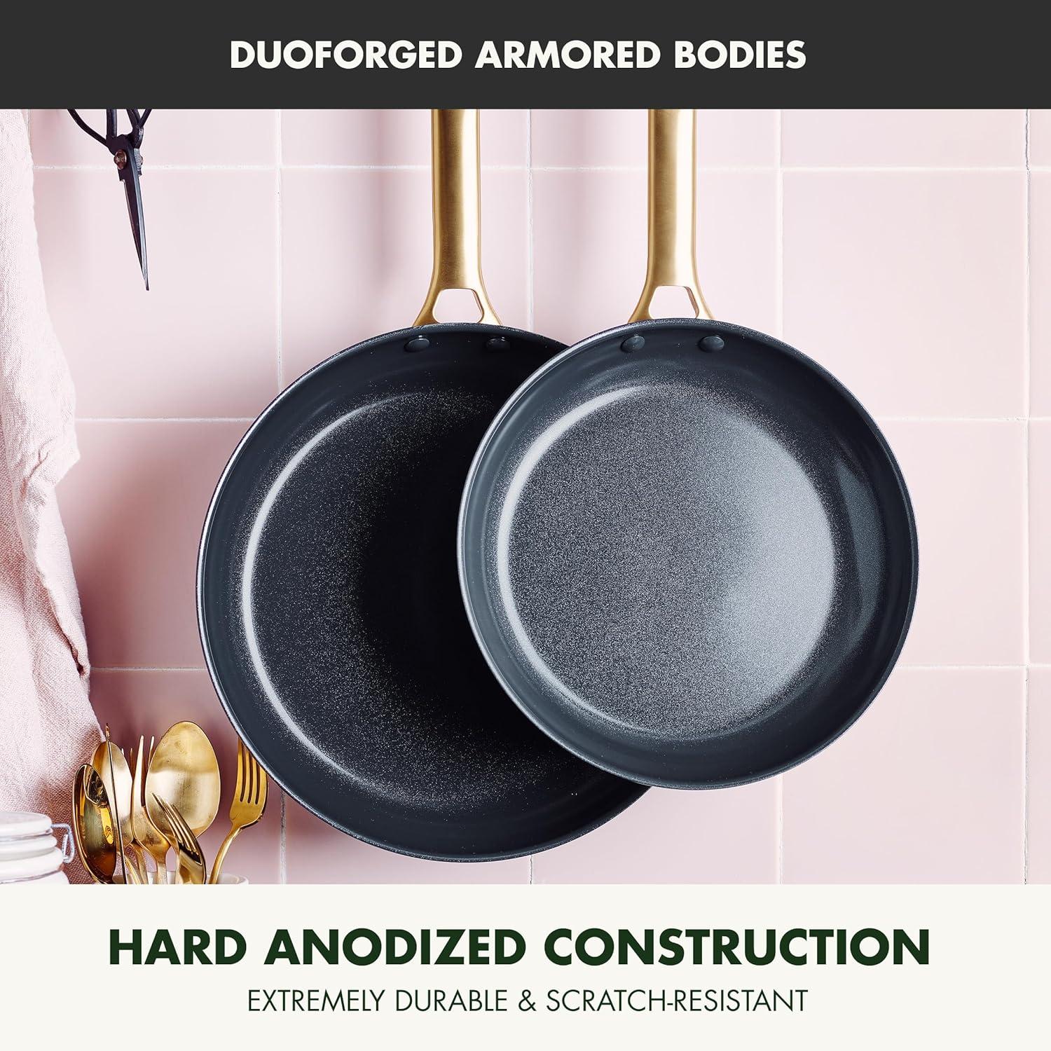 imageGreenPan Hard Anodized Healthy Ceramic Nonstick 10 and 12 Frying Pan Skillet Set Gold Handle PFASFree Dishwasher Safe Oven Safe TaupeBlack