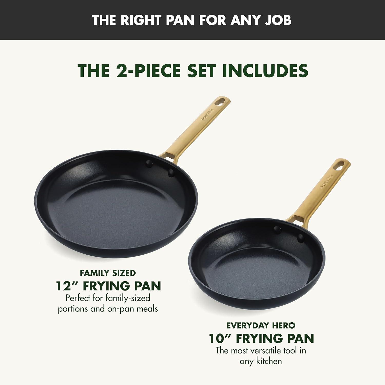imageGreenPan Hard Anodized Healthy Ceramic Nonstick 10 and 12 Frying Pan Skillet Set Gold Handle PFASFree Dishwasher Safe Oven Safe TaupeBlack