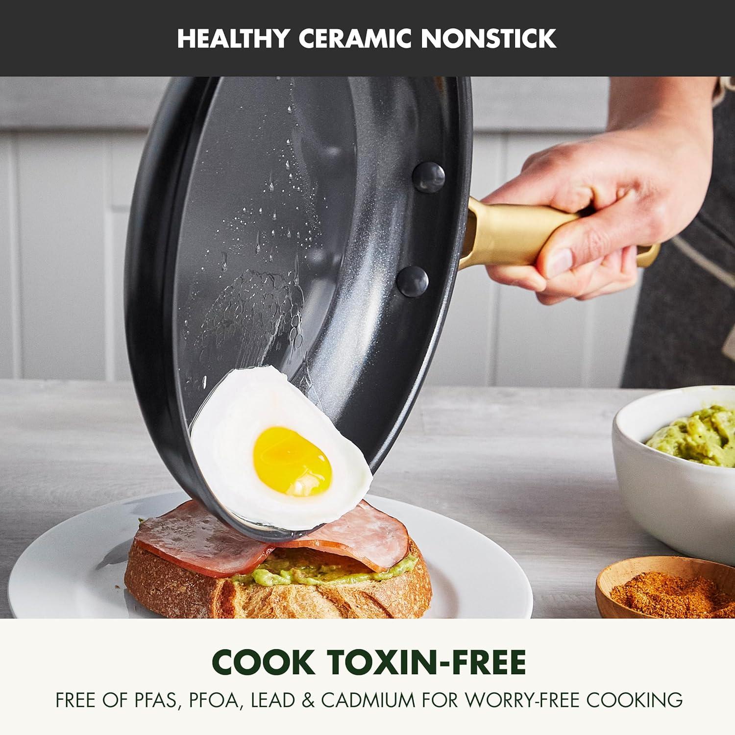 imageGreenPan Hard Anodized Healthy Ceramic Nonstick 10 and 12 Frying Pan Skillet Set Gold Handle PFASFree Dishwasher Safe Oven Safe TaupeBlack