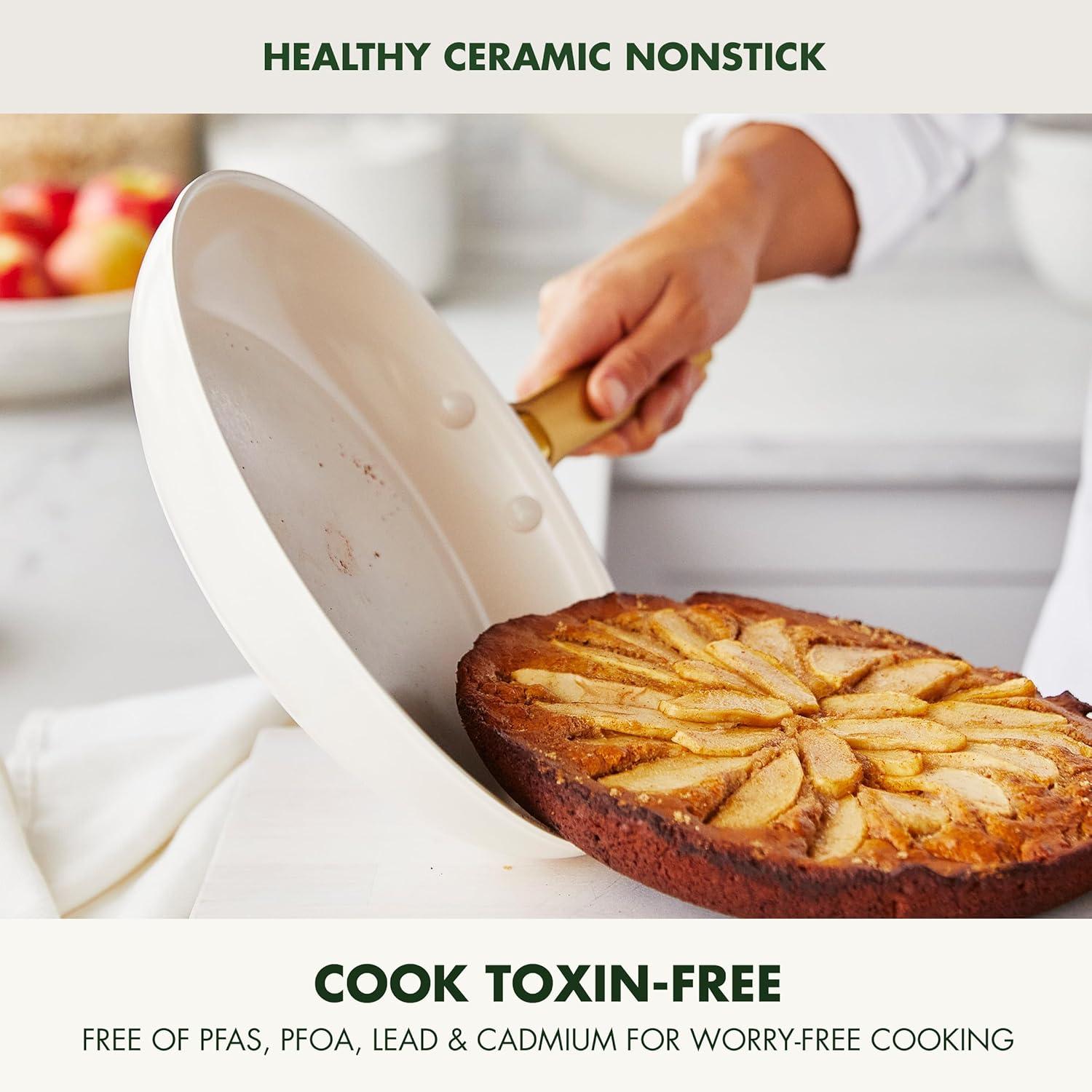imageGreenPan Hard Anodized Healthy Ceramic Nonstick 10 and 12 Frying Pan Skillet Set Gold Handle PFASFree Dishwasher Safe Oven Safe TaupeCream White