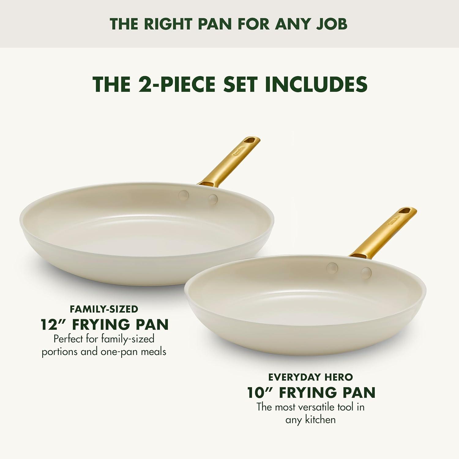 imageGreenPan Hard Anodized Healthy Ceramic Nonstick 10 and 12 Frying Pan Skillet Set Gold Handle PFASFree Dishwasher Safe Oven Safe TaupeCream White