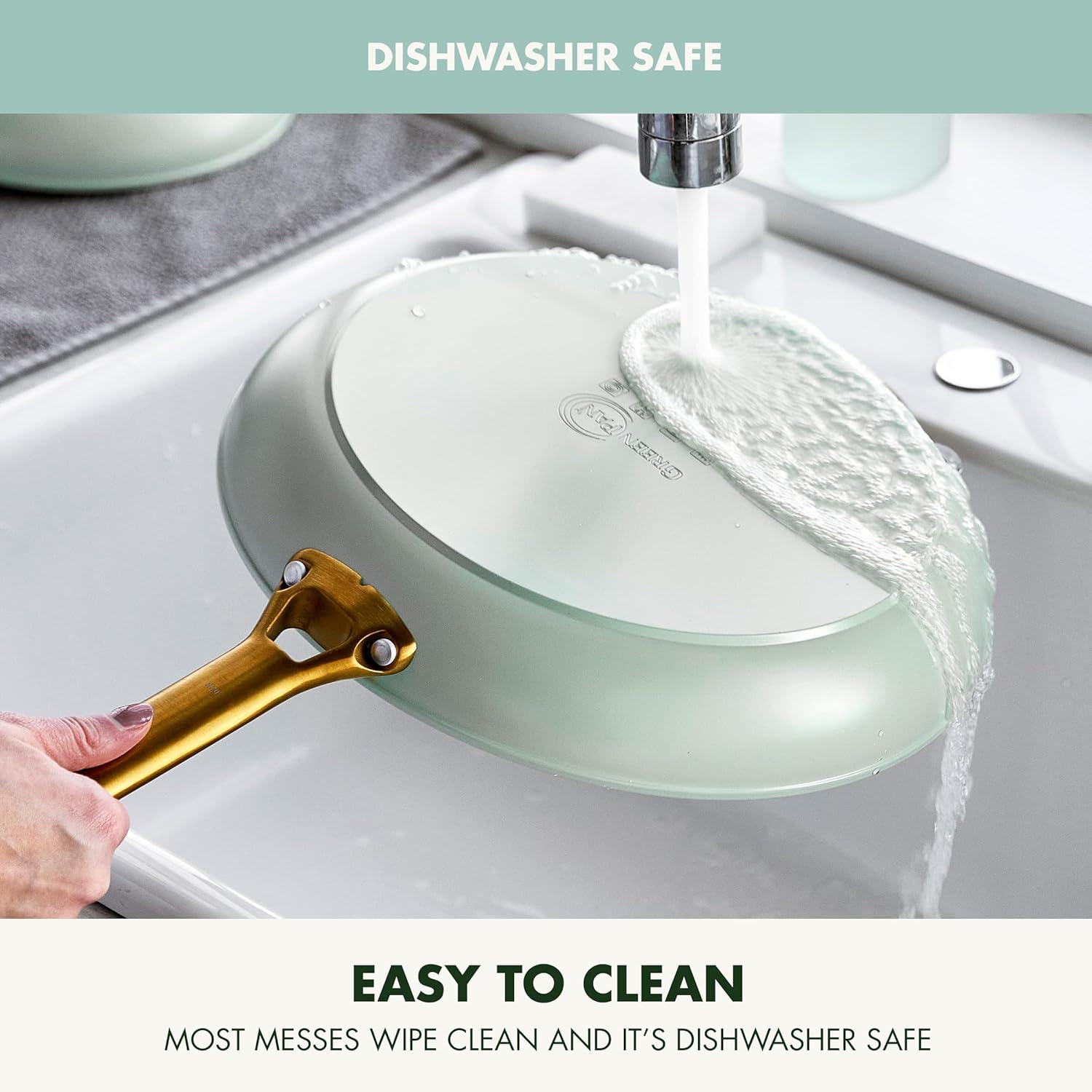 imageGreenPan Hard Anodized Healthy Ceramic Nonstick 10 and 12 Frying Pan Skillet Set Gold Handle PFASFree Dishwasher Safe Oven Safe TaupeJulep Green