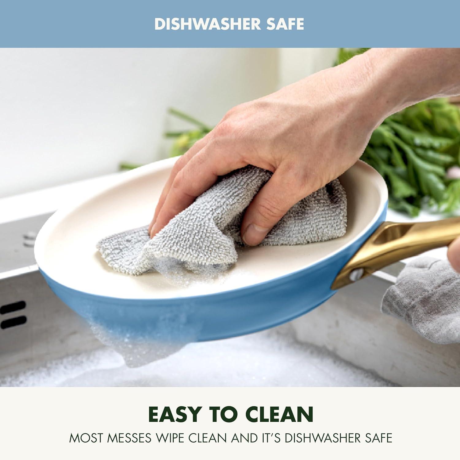 imageGreenPan Hard Anodized Healthy Ceramic Nonstick 10 and 12 Frying Pan Skillet Set Gold Handle PFASFree Dishwasher Safe Oven Safe TaupeSky Blue