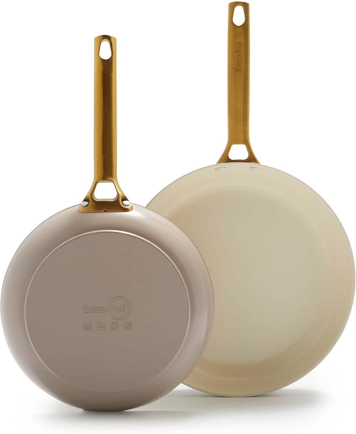imageGreenPan Hard Anodized Healthy Ceramic Nonstick 10 and 12 Frying Pan Skillet Set Gold Handle PFASFree Dishwasher Safe Oven Safe TaupeTaupe