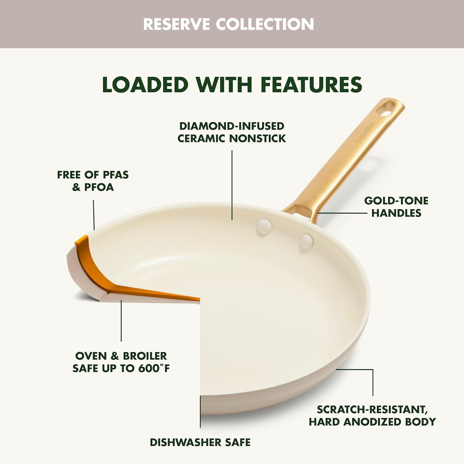 imageGreenPan Hard Anodized Healthy Ceramic Nonstick 10 and 12 Frying Pan Skillet Set Gold Handle PFASFree Dishwasher Safe Oven Safe TaupeTaupe