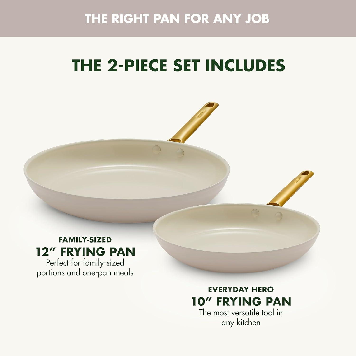 imageGreenPan Hard Anodized Healthy Ceramic Nonstick 10 and 12 Frying Pan Skillet Set Gold Handle PFASFree Dishwasher Safe Oven Safe TaupeTaupe