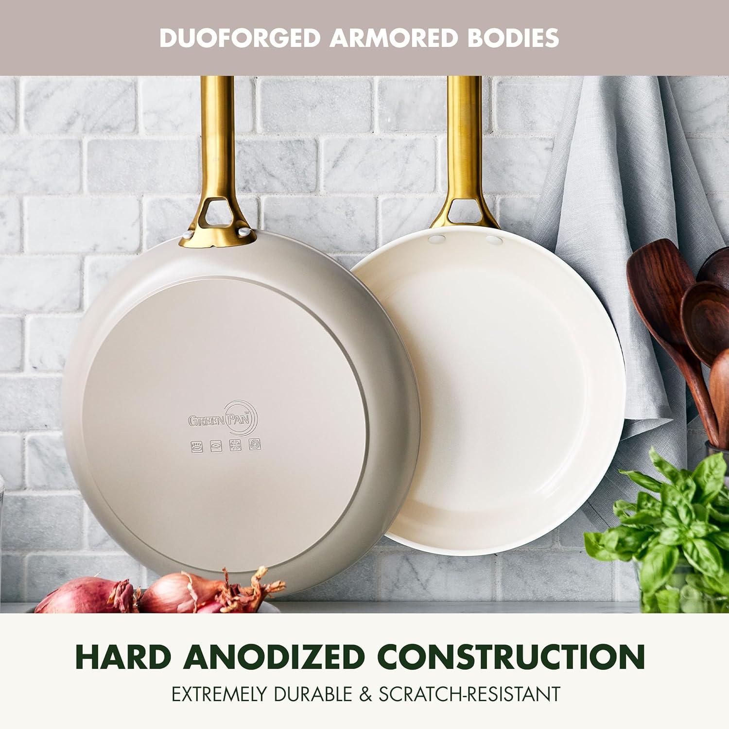 imageGreenPan Hard Anodized Healthy Ceramic Nonstick 10 and 12 Frying Pan Skillet Set Gold Handle PFASFree Dishwasher Safe Oven Safe TaupeTaupe