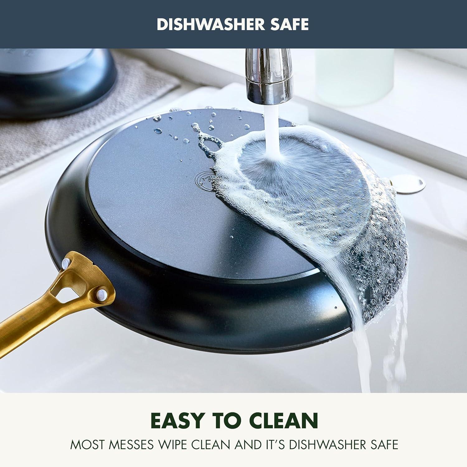 imageGreenPan Hard Anodized Healthy Ceramic Nonstick 10 and 12 Frying Pan Skillet Set Gold Handle PFASFree Dishwasher Safe Oven Safe TaupeTwilight Blue