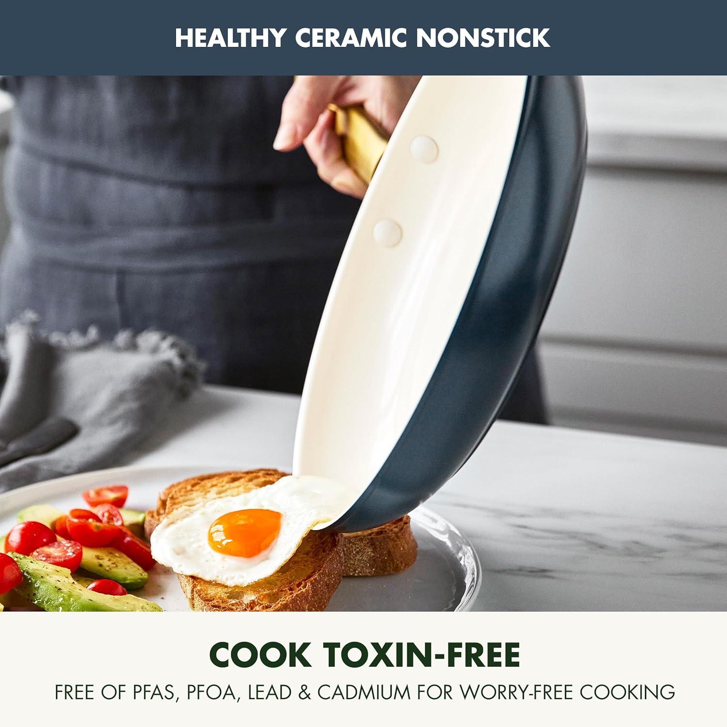 imageGreenPan Hard Anodized Healthy Ceramic Nonstick 10 and 12 Frying Pan Skillet Set Gold Handle PFASFree Dishwasher Safe Oven Safe TaupeTwilight Blue