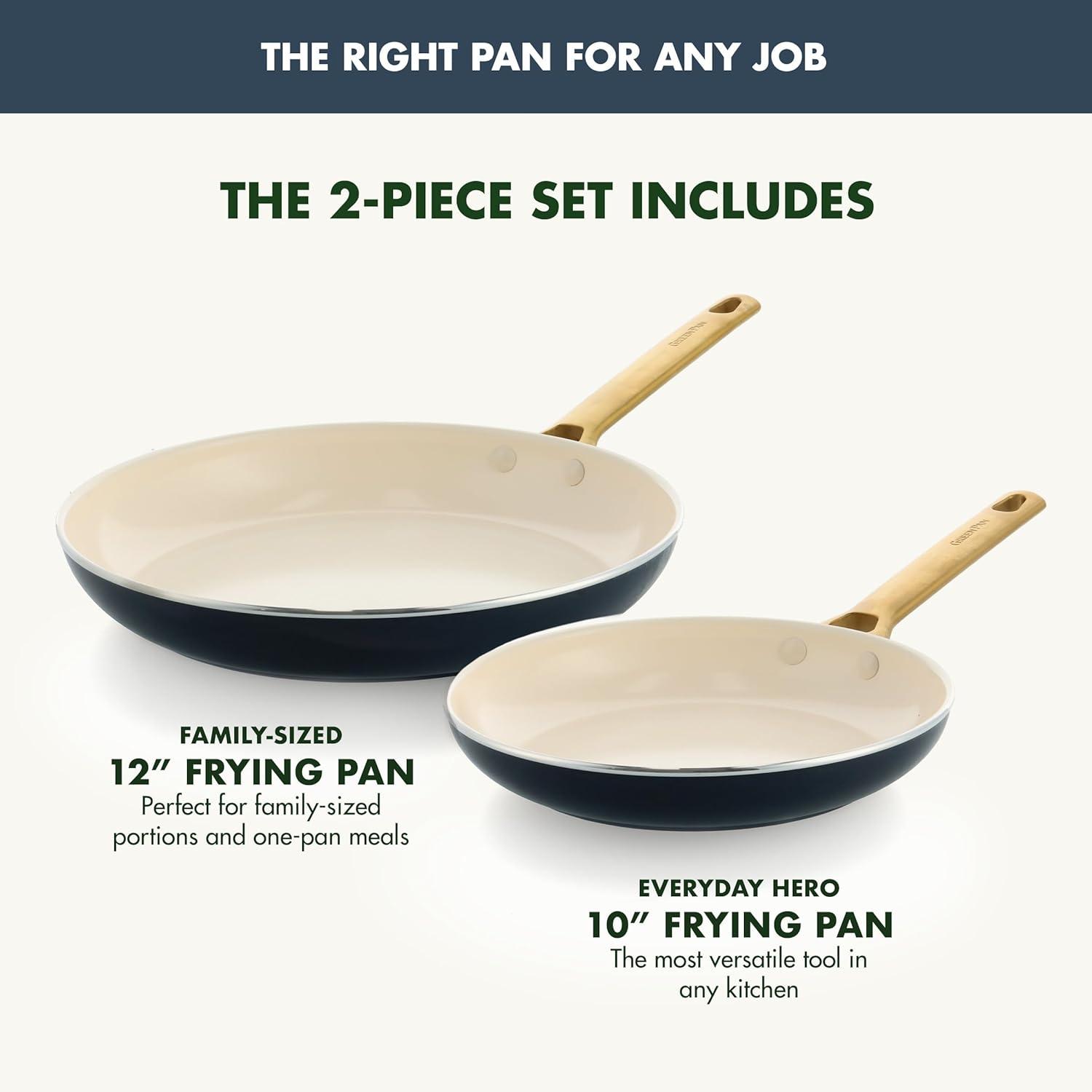 imageGreenPan Hard Anodized Healthy Ceramic Nonstick 10 and 12 Frying Pan Skillet Set Gold Handle PFASFree Dishwasher Safe Oven Safe TaupeTwilight Blue