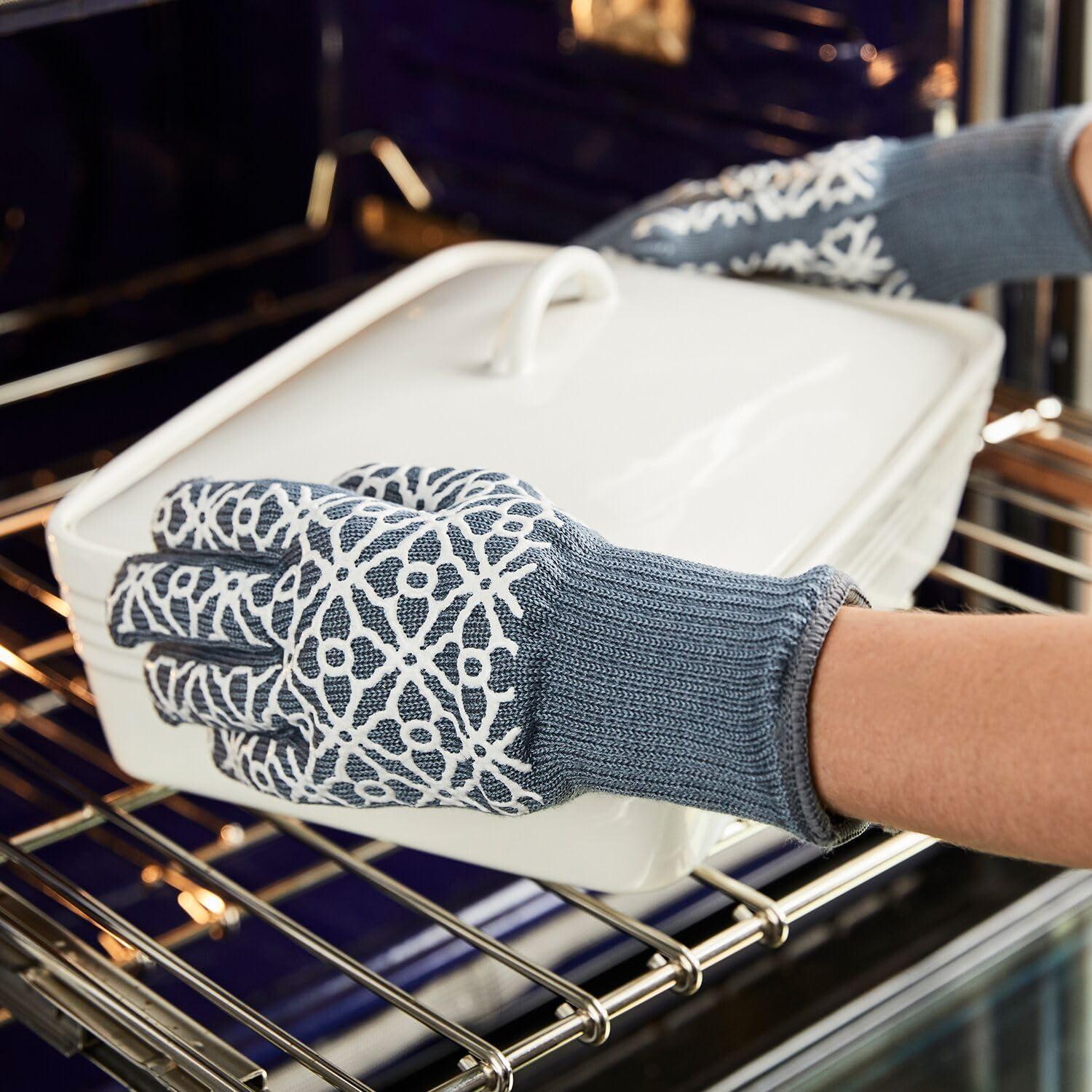 imageSur La Table Small Tile Oven Gloves Set of 2 BlueLight Gray
