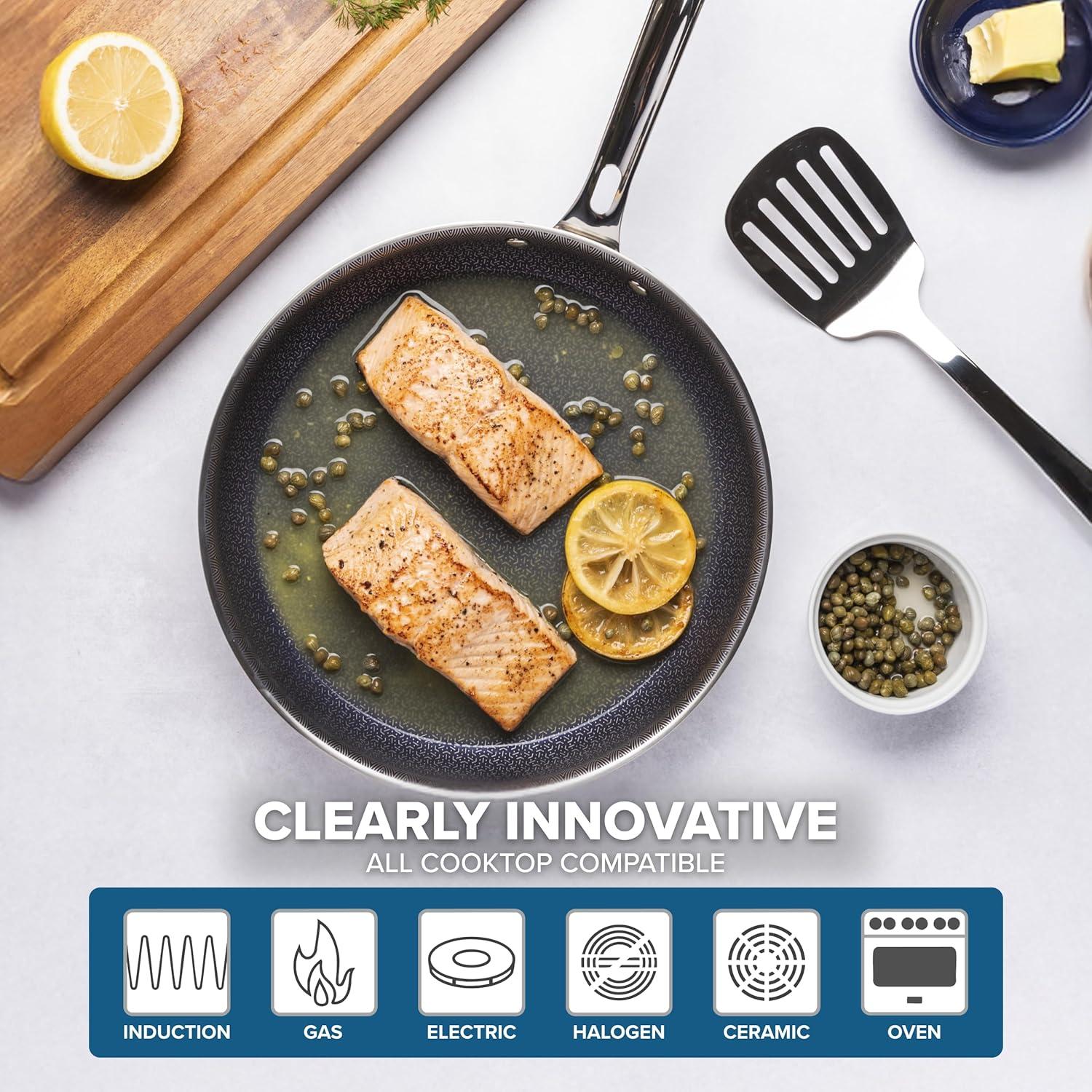imageViking 3Ply Non Stick Frying Pans 2Piece Hybrid Plus Stainless Steel 95 and 11 Inch Silver10 Inches