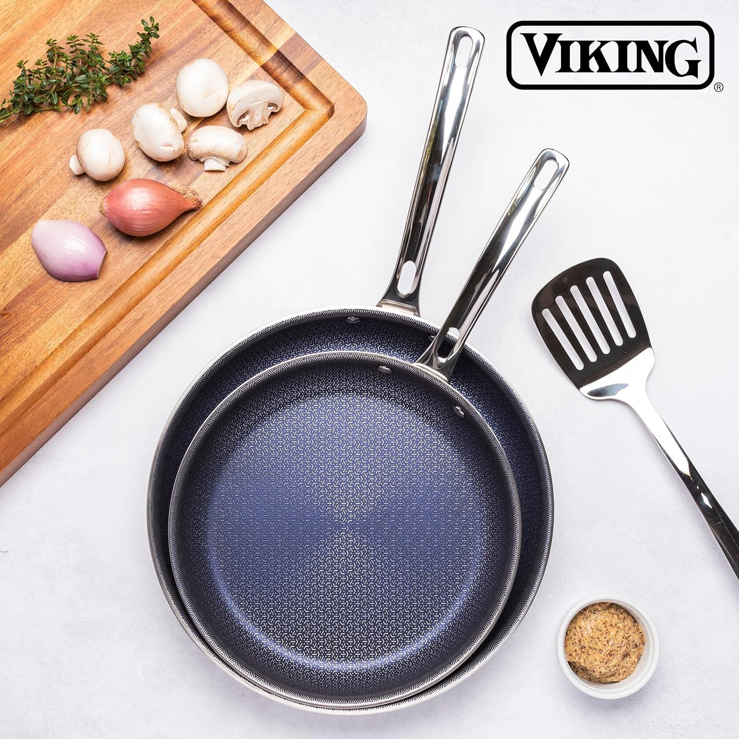 imageViking 3Ply Non Stick Frying Pans 2Piece Hybrid Plus Stainless Steel 95 and 11 Inch Silver10 Inches