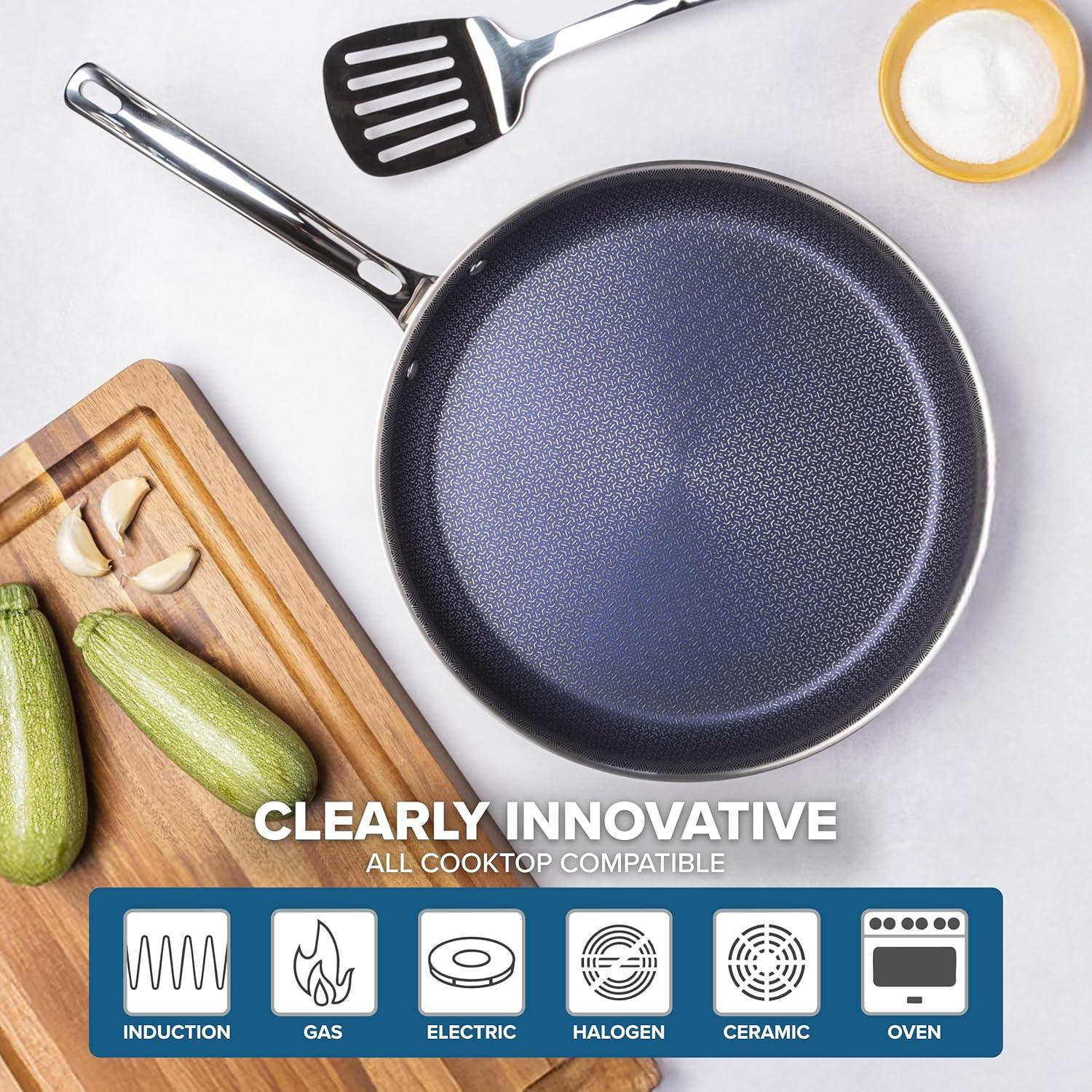imageViking 3Ply Non Stick Frying Pans 2Piece Hybrid Plus Stainless Steel 95 and 11 Inch Silver12 Inches